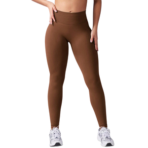 Custom Logo Mid Waist Elastic Waist Seamless Eco-Friendly Breathable Plus Size Full Length Gym <b>Booty</b> Lifting Yoga Leggings - Product Image 1