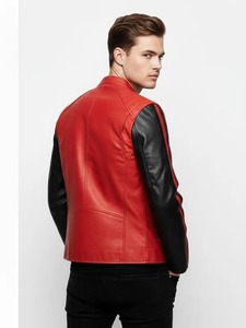 Chaqueta Estilo Café Racer Bicolor Roja y Negra - Product Image 3