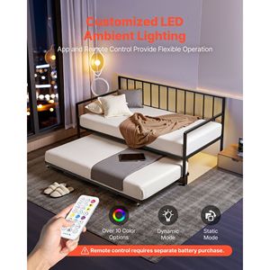 Letto a giorno matrimoniale in metallo con luci LED, ricarica USB, altezza regolabile e letto estraibile, piattaforma robusta - Product Image 5