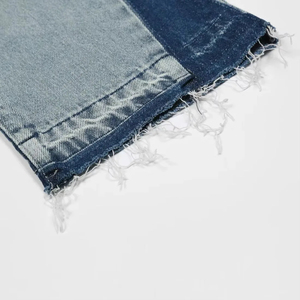 Jean en denim patchwork taille haute pour homme, coupe ample, avec applique étoile, en coton délavé, style décontracté, mode printemps, pantalon streetwear - Product Image 4