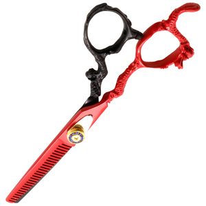 กรรไกรตัดผมแบบบาง ขนาด 6.5 นิ้ว ทนทาน คุณภาพสูง วัสดุญี่ปุ่น ด้ามจับลายมังกรสีแดงดำ สำหรับช่างตัดผม - Product Image 5