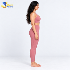 ABEER SPORTS Women's Yoga Set 2 Piece Solid Pink Seamless High Waist <b>Leggings</b> <b>Crop</b> Top Racerback Sleeveless Fitness Wear - Product Image 2