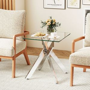 Square End <b>Table</b> with Tempered Glass Top and Metal X Base Elegant Glass Side <b>Coffee</b> <b>Table</b> - Product Image 2