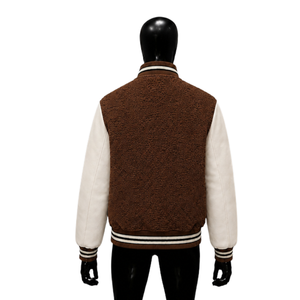 Chaqueta Varsity Moderna de Lana Marrón Estilo Letterman, Suave, Cuello Letterman, Corte Regular, Abrigo de Otoño Estilo Urbano - Product Image 2