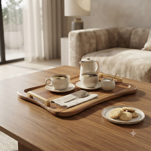 Bandeja de Servir de Madera Hecha a Mano con Asas de Metal, Bandeja Grande para Café, Té, Desayuno, Comida, Decoración de Mesa para Hogar, Restaurante, Hotel - Product Image 2