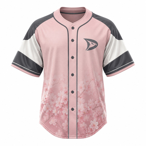 Maillot de baseball personnalisé, impression par sublimation, motif cœur noir et rose, boutons sur le devant, manches courtes, unisexe, pour la lutte contre le cancer du sein - Product Image 1