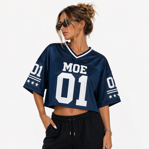 Camiseta Deportiva Personalizada de Fútbol Americano, Unisex, Azul, Corte Cuadrado, Oversize, con Rayas, Cuello en V, Transpirable, para Hombre - Product Image 4