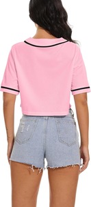 Camiseta Corta de Béisbol Rosa para Mujer, Manga Corta, Cierre de Botones, Ajustada, Color Sólido, Estilo Jersey, para Verano - Product Image 2