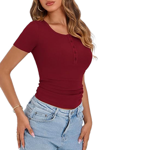 Camisetas de Manga Corta para Mujer, Cuello Redondo, Tejido de Punto, Venta al Por Mayor, Mezcla de Poliéster/Algodón, Secado Rápido, Transpirables, Ecológicas - Product Image 4