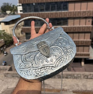 God Grace Craft Designer Metal Square Clutch Purse Vintage Style <b>Silver</b> <b>Handbag</b> Handmade <b>for</b> Bridal Wear - Product Image 5