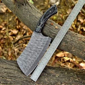 Couteau de chef artisanal en acier Damas, manche en bois Pakka, étui en cuir, couteau utilitaire professionnel pour la chasse - Product Image 6