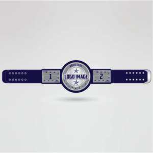 Ceinture de championnat de lutte personnalisée à quatre côtés en laiton et zinc avec plaque centrale dorée, sangle marine et gravure personnalisée - Product Image 1
