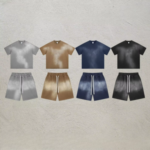 Ensemble décontracté homme été : chemise et short style rétro américain délavé, tendance streetwear - Product Image 4