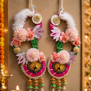 Peacock Swan Floral Hanging Toran With Pearl Tassels Pink <b>Flower</b> <b>Wall</b> Decor For Diwali Wedding Home Decoration pooja room decor - Product Image 3
