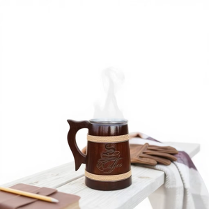 Taza de Café de Madera Hecha a Mano con Asa, Estilo Barril Rústico, Taza de Té Aislada, para Camping, Viajes, Regalo, Decoración - Product Image 1