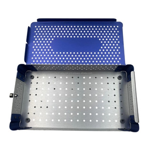 High Quality Aluminum Surgical Sterilization Tray Box 245 x 150 x 50 mm Blue Coated Reusable <b>Instrument</b> Storage Case with Lid - Product Image 3