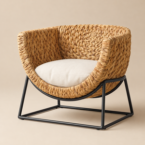 Modern Oval Woven Eco-Friendly Pet <b>Bed</b> with Cushion <b>Elevated</b> Frame for Small <b>Dogs</b> or Cats Water Hyacinth Material Portable - Product Image 1