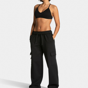 High Quality <b>Women's</b> <b>Black</b> Cargo Pants Loose Wide Leg Drawstring Waist Multi <b>Pocket</b> Fleece <b>Trousers</b> Casual Streetwear Wholesale - Product Image 3