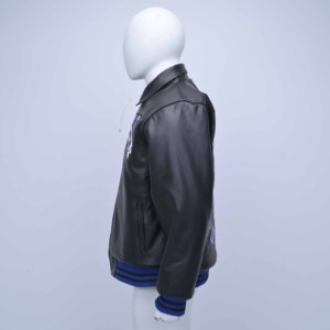 The Standard Men Black Leather Bomber <b>Jacket</b> With Embroidered Hampton Patch Zipper Front Turn-down Collar Preppy Style <b>Jackets</b> - Product Image 3