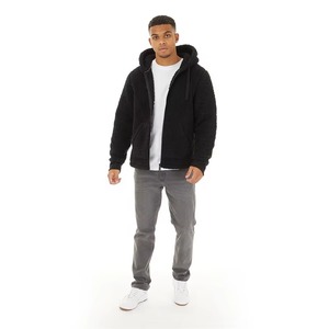 Sudadera con capucha para hombre, de forro polar de alto gramaje, estilo casual de invierno, ropa urbana, OEM al por mayor, con cremallera, color negro - Product Image 5