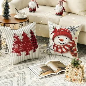 ปลอกหมอนอิงลายคริสต์มาสสีแดงขนาด 18 x 18 นิ้ว ลายตุ๊กตาหิมะ ลายเกล็ดหิมะ ลายสก็อต สำหรับตกแต่งวันหยุดคริสต์มาส - Product Image 2