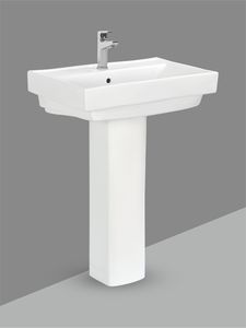 Lavabo Cuadrado de Pared con Pedestal Completo, Lavabo de Cerámica Premium para Baño, para Proyectos Hoteleros, Comerciales y Residenciales, Venta al Por Mayor - Product Image 1