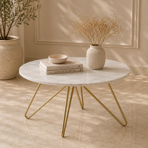 Premium Round Marble Top Coffee <b>Table</b> with Gold Hairpin Legs Modern Midcentury Living Room Furniture Custom requirements - Product Image 1
