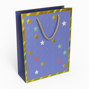 Custom Luxury Paper Gift <b>Bags</b> with Embossed Star Design Foil Stamping and Rope Handles for Boutiques Clothing Stores and Retail - Product Image 1