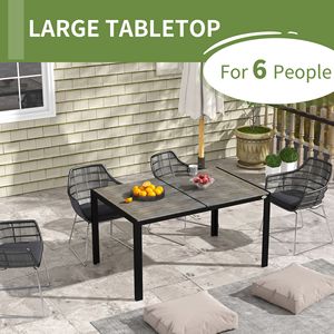Set da Pranzo da Esterno Contemporaneo Grigio per 6 Persone, Tavolo Rettangolare Spazioso in Alluminio Effetto Legno per Riunioni in Giardino e Patio, Realizzato in PP - Product Image 4