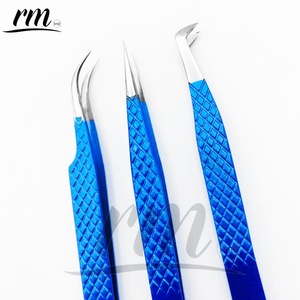 Pince à épiler pour extensions de cils RMI de haute qualité, nouveau style imprimé, courbée, bleu ciel, revêtement poudré, pointe argentée à 90 degrés, instrument de beauté - Product Image 2
