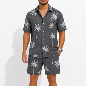Conjunto de Dos Piezas para Hombre, Camisa de Manga Corta de Secado Rápido con Estampado de Palmeras y Pantalones Cortos, Ropa de Playa Informal de Verano, Estilo Hawaiano - Product Image 5