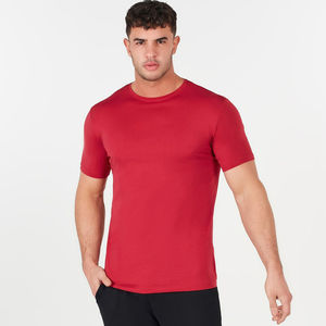 Camiseta de Cuello Redondo Roja Lisa para Hombre, Corte Ajustado, Manga Corta, Algodón, Informal, Básica, con Logotipo Personalizado, OEM, ODM, Ropa al por Mayor - Product Image 1