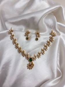 Gold Plated Sapphire <b>Necklace</b> and Earring Set Flower Design Classic Wedding Jewelry for Women Alloy Zinc Material - Product Image 4