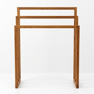 Porte-serviettes autoportant en teck massif modèle SH003 au design moderne, léger et bien poncé, idéal pour salle de bain et hôtel - Product Image 2