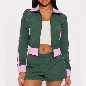 Ensemble de survêtement bleu clair pour femme, à capuche, avec cordon de serrage, léger, décontracté, design 2-en-1, ourlet fendu, polyester/nylon, coupe classique - Product Image 6