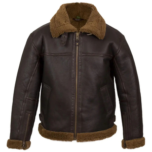 Chaqueta de Aviador Unisex Marrón 100% Algodón con Capucha, Cuello Alto, Forro de Piel de Oveja, Transpirable, con Cierre, Corte Regular, Invierno, Servicio OEM - Product Image 1