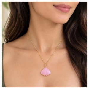 Collar con Colgante Ajustable de Piedras Preciosas Naturales (Calcedonia, Ónix, Ágata, Amatista) Talladas a Mano en Forma de Concha, Bañado en Oro de 18k, para Fiesta - Product Image 4
