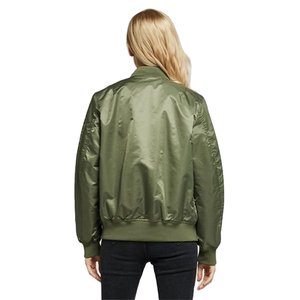 Smooth Texture Ribbed Collar Comfortable Fit Fashion Apparel <b>Women</b> <b>Bomber</b> <b>Jacket</b> Premium Satin Outerwear Lightweight Fabric - Product Image 2
