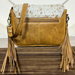 Bolso bandolera con flecos de cuero genuino para mujer a la moda, bolso de hombro con solapa Floral de piel de vaca de lujo multifuncional - Product Image 6