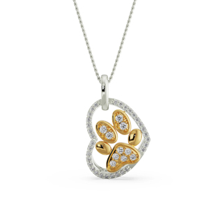Collar con Colgante de Pata de Animal Adorable con Diamantes Redondos de Corte Brillante en Plata 925 con Cadena de Serpiente Chapada en Rodio, Unisex, para Uso Diario - Product Image 1