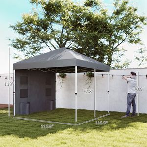 Tenda a Baldacchino Pop-up 3x3 Metri Grigio Scuro con Pareti Laterali, Altezza Regolabile, Riparo Solare Istantaneo con Tasche Portaoggetti - Product Image 3
