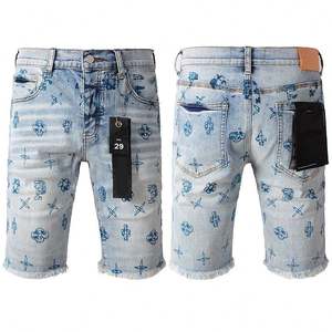 Shorts de Mezclilla para Hombre, Corte Recto, Cintura Media, Desgastados, Lavables, Blancos y Azules con Diseño de Salpicaduras de Pintura - Product Image 6