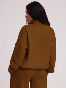 Sudadera de forro polar holgada de color liso con media cremallera para mujer, sudaderas con cremallera de cuarto y sudaderas con capucha transpirables antiarrugas para mujer - Product Image 6