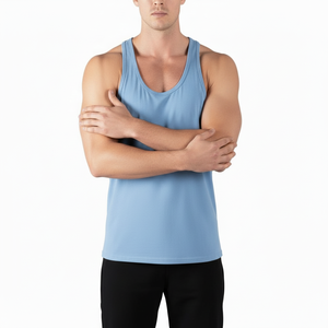 Camiseta Deportiva Personalizada para Hombre, Estilo Racerback, de Alta Calidad, Holgada, de Color Sólido, Sin Mangas, para Gimnasio, Hecha de Tela de Algodón - Product Image 1