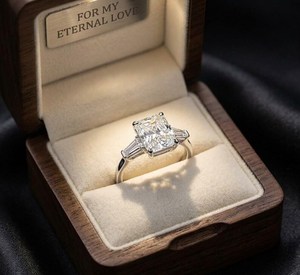 Wonderful IGI Certified Radiant Cut Lab Diamond 10K 14K 18K Solid Gold Engagement <b>Three</b> Stone Diamond Ring Baguette Cut Ring - Product Image 4