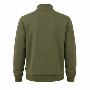 เสื้อสเวตเชิ้ตผู้ชายสีเขียวมะกอก คอตั้ง ซิป ¼ ตัว ทรงปกติ ผ้าฟลีซ สีพื้น มีกระเป๋า ถักทอ สไตล์ฤดูใบไม้ร่วง - Product Image 3