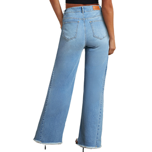 Pantalon en jean taille haute pour femme, coupe slim, jambes larges, design personnalisé, effet délavé, grande taille, fabriqué au Bangladesh - Product Image 6