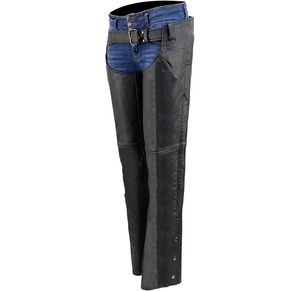 Pantalones de Motocicleta de Cuero Negro para Mujer con Panel de Mezclilla Azul, para Todas las Temporadas, Samroz Sports, Personalizables, de Alta Calidad - Product Image 4