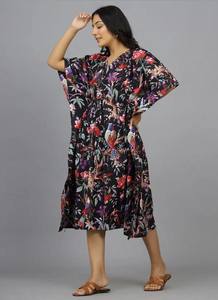 Vestido Kaftán de Algodón Hecho a Mano en India, Ligero, Estilo Kimono, para Playa - Product Image 5