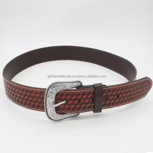 Cinturón de Estilo Vaquero Occidental para Hombre con Hebilla de Aleación Grabada con Diseño Floral de Lujo, Cinturón de Cuero Repujado de Moda - Product Image 2